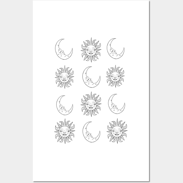 Black and white sun and moon print Wall Art by KellyJay96